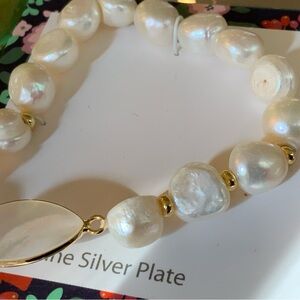 Elegant Pearl Bracelet with Gold Accents fresh water pearls fine silver plated